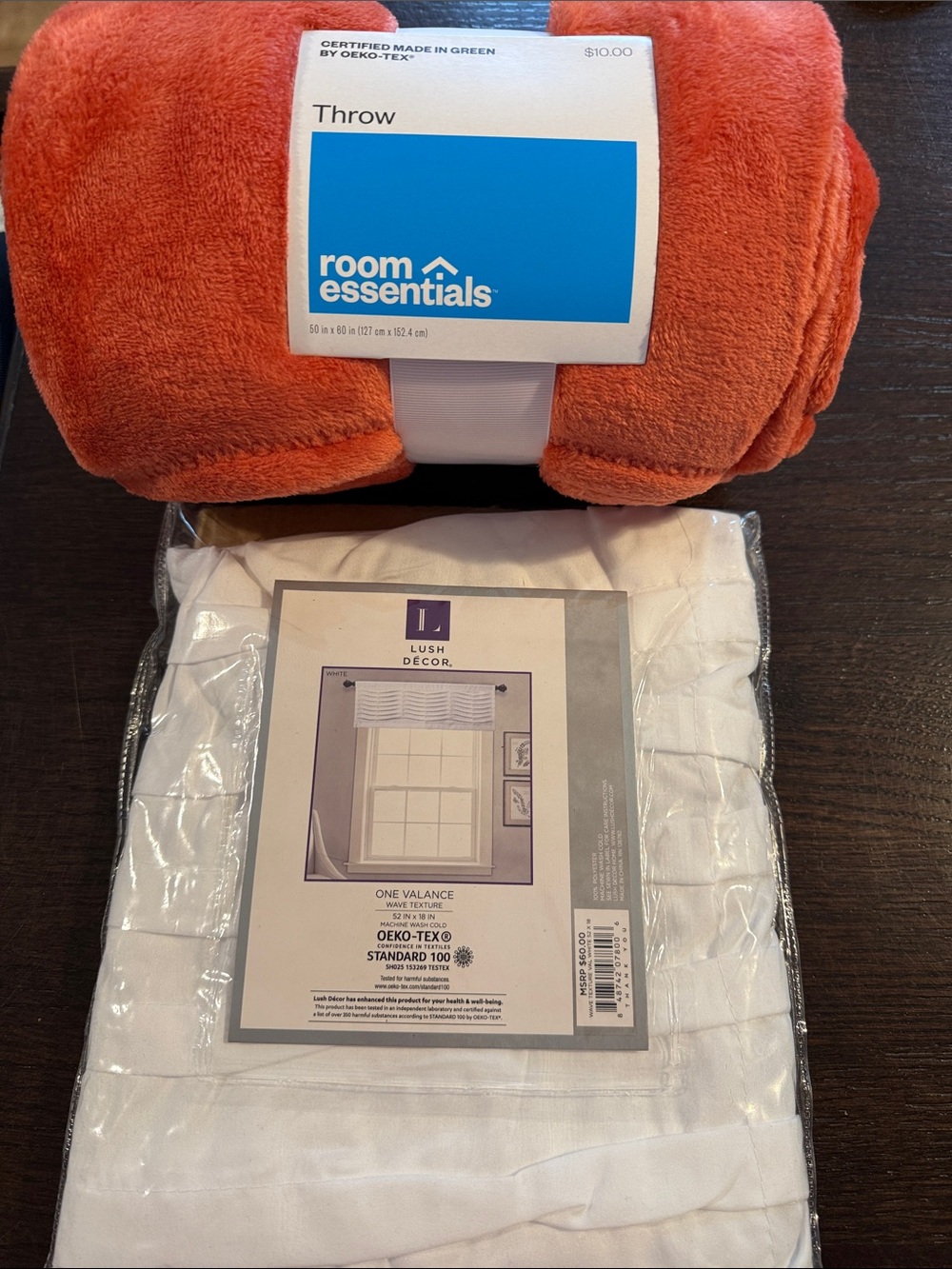 Room Essentials Orange Plush Throw and White Valance